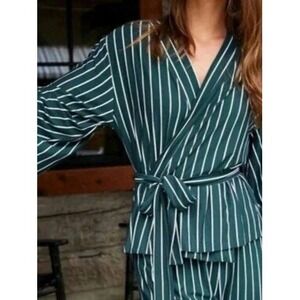 Lake Pajamas DreamModal Kimono Pajama Top XL Green Striped Wrap Loungewear